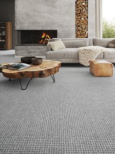 Cozy living room flooring by warm fireplace